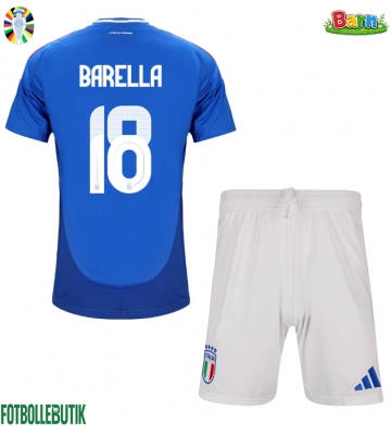 Italien Nicolo Barella #18 Hemmaställ Barn EM 2024 Kortärmad (+ Korta byxor)